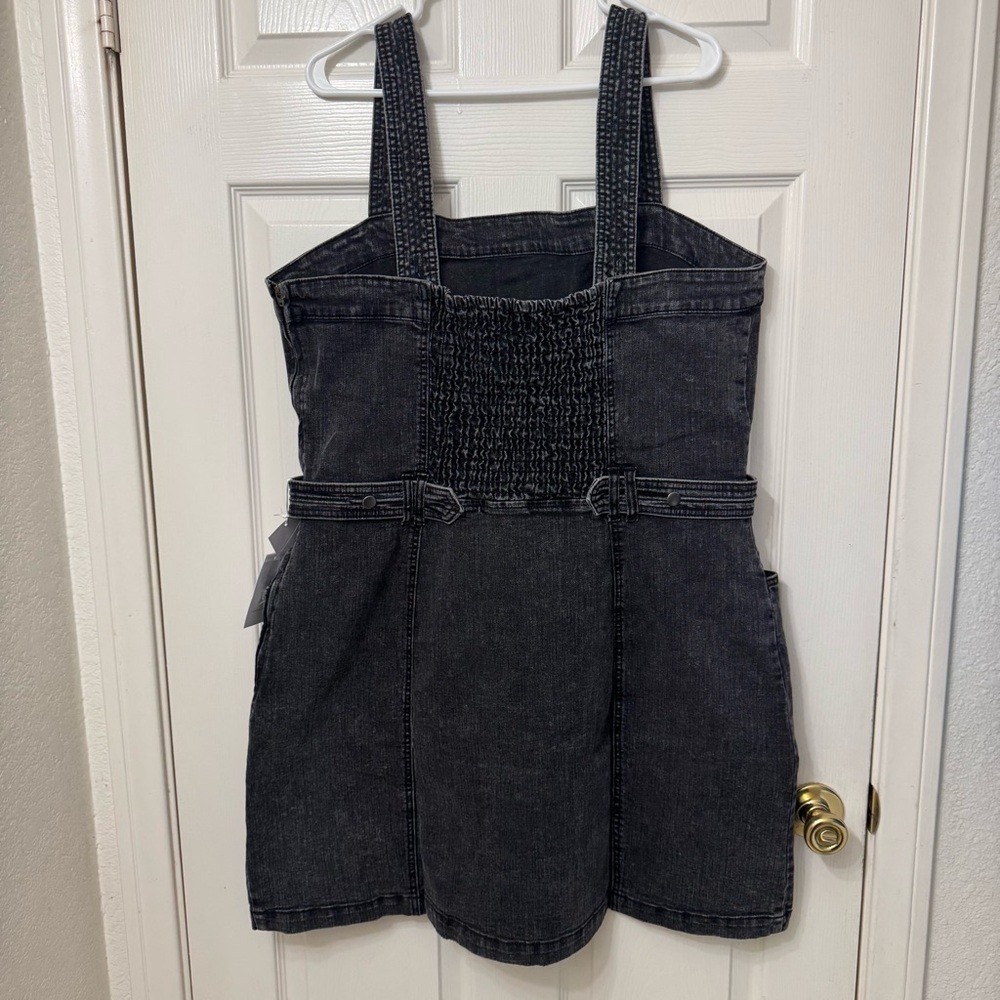 Jessica Simpson Denim Jean Overall Dress Black Gray Wash Plus Size 1X NWT - Picture 2 of 15